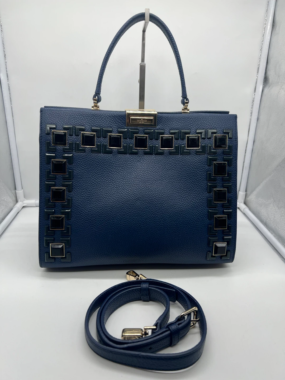 KATE SPADE Ainslie Street Etta Navy Leather Studded Satchel Bag