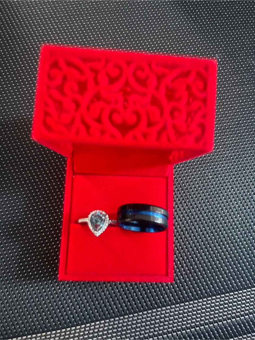 Pear Shape Ring and Black Blue Band Set