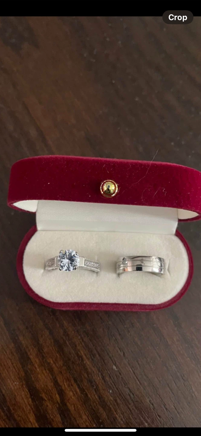 Silver-toned engagement ring and matching band set