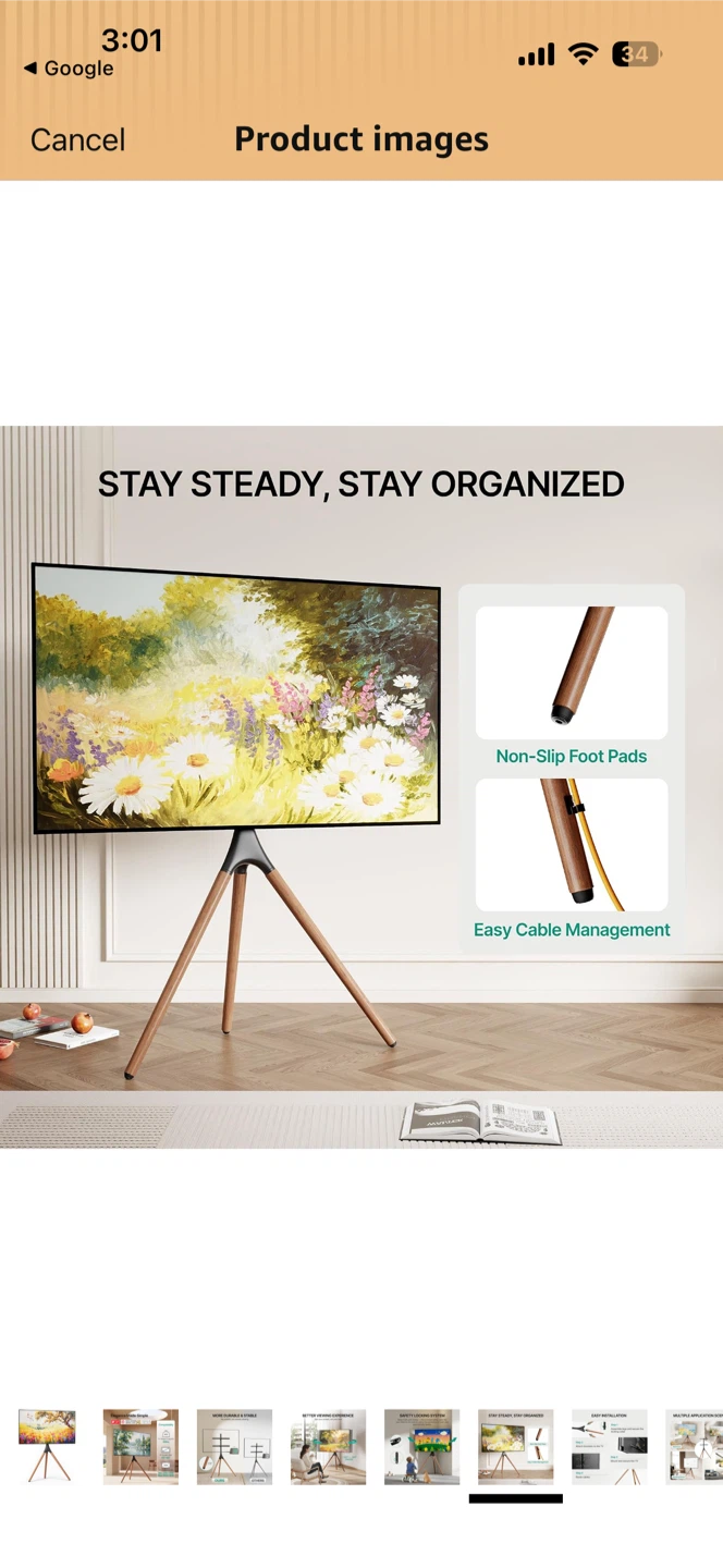 Tripod Floor TV Stand (wall mount alternative) - photo 2