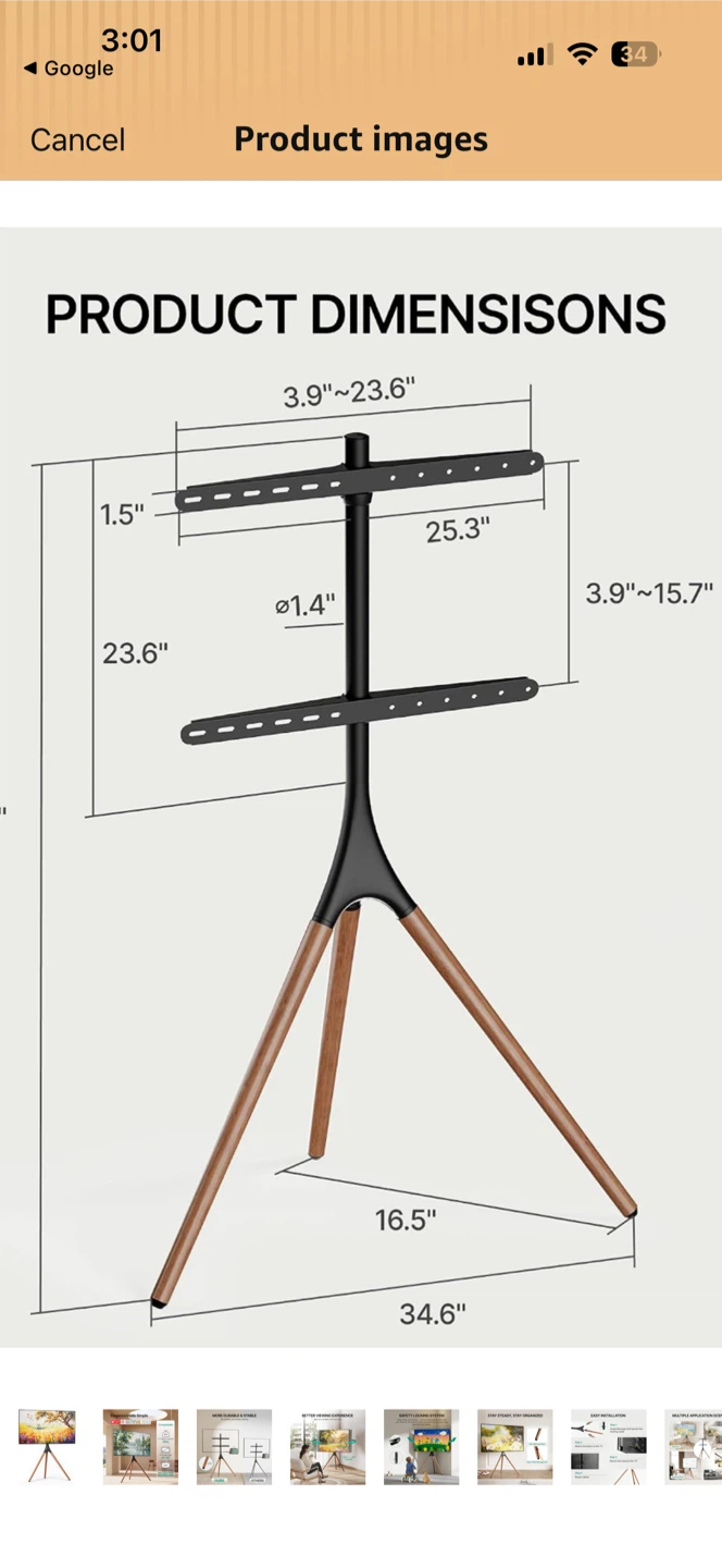 Tripod Floor TV Stand (wall mount alternative) - photo 3