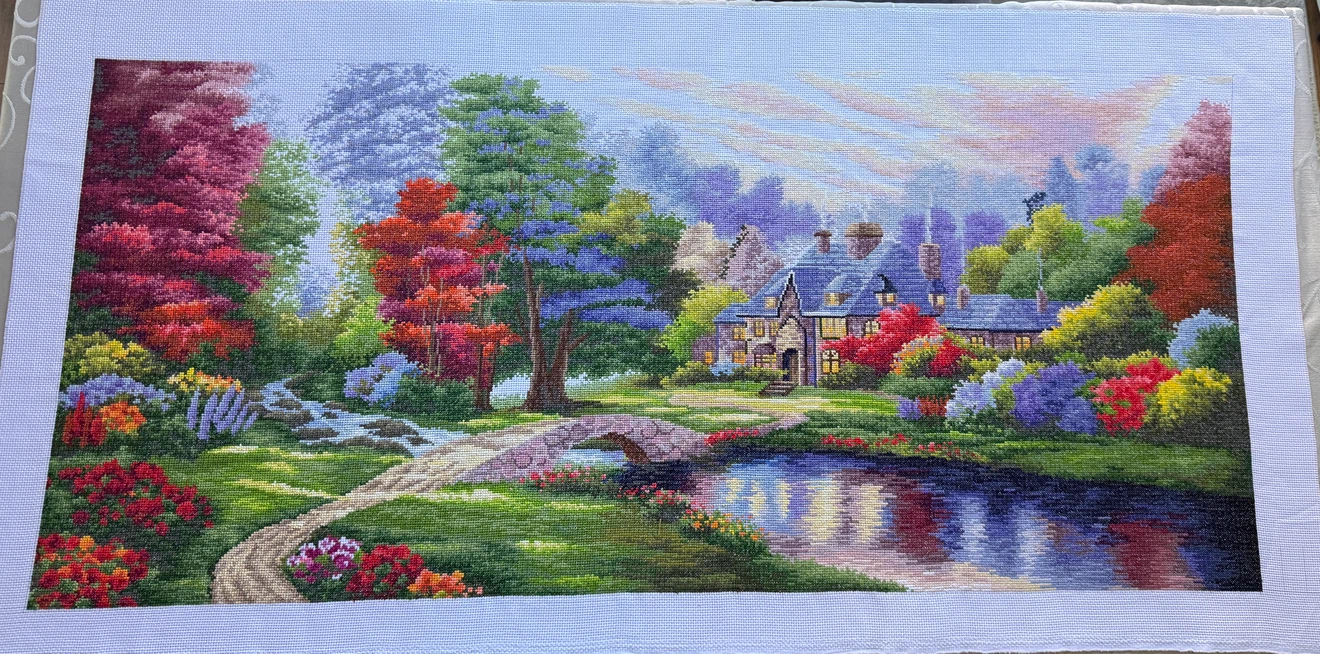 Large Hand-Stitched Landscape Cross-Stitch Artwork - photo 2