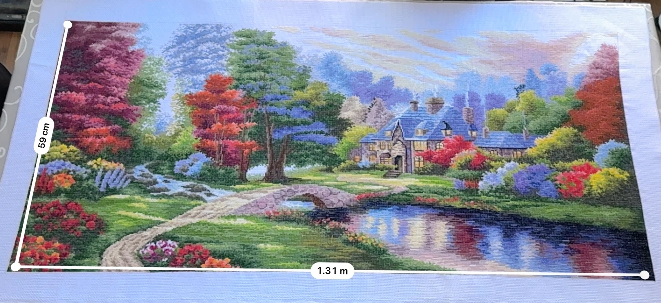 Large Hand-Stitched Landscape Cross-Stitch Artwork - photo 3