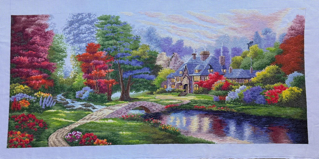 Large Hand-Stitched Landscape Cross-Stitch Artwork - photo 5