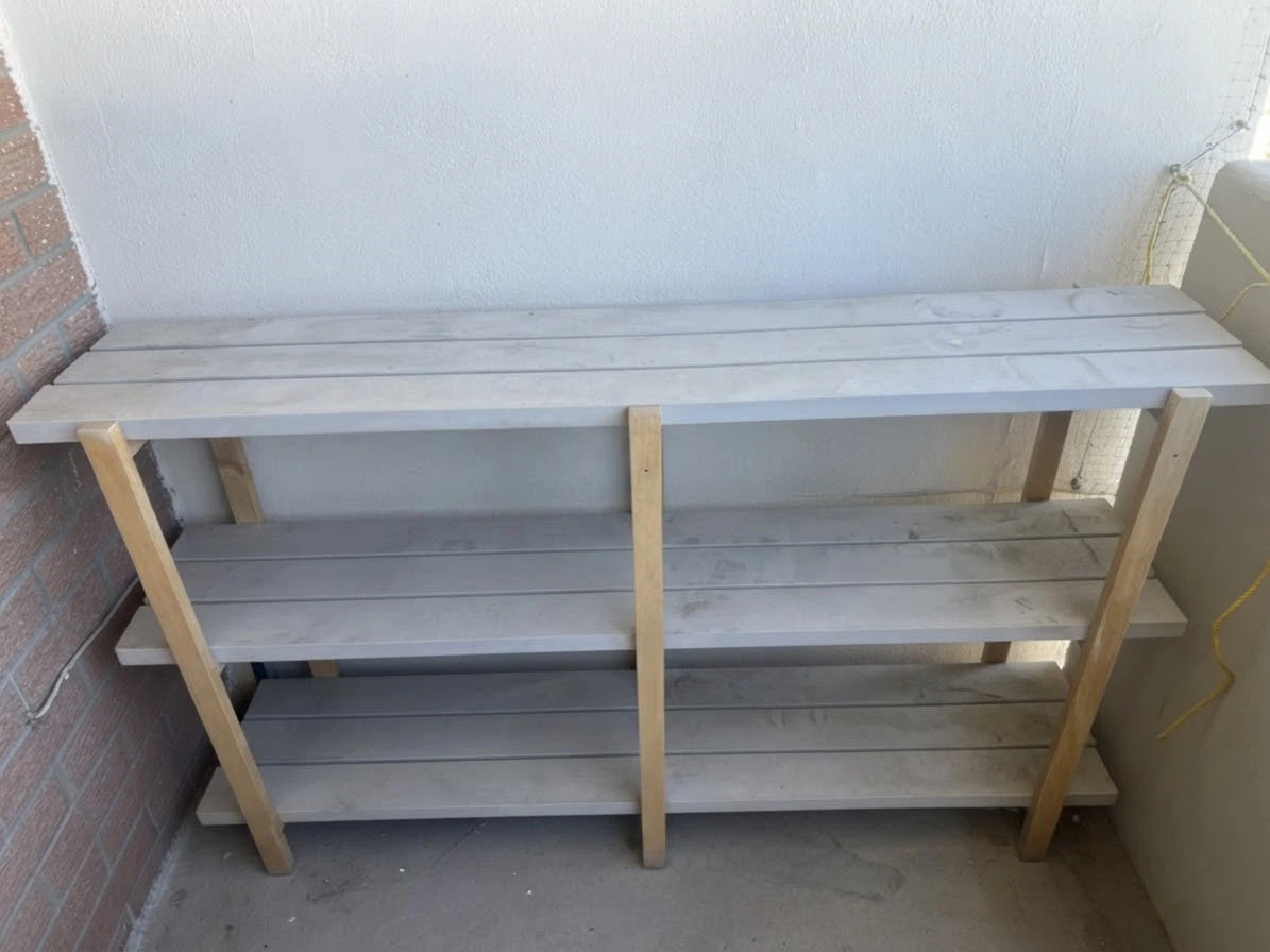 Wooden three-tier shelf unit