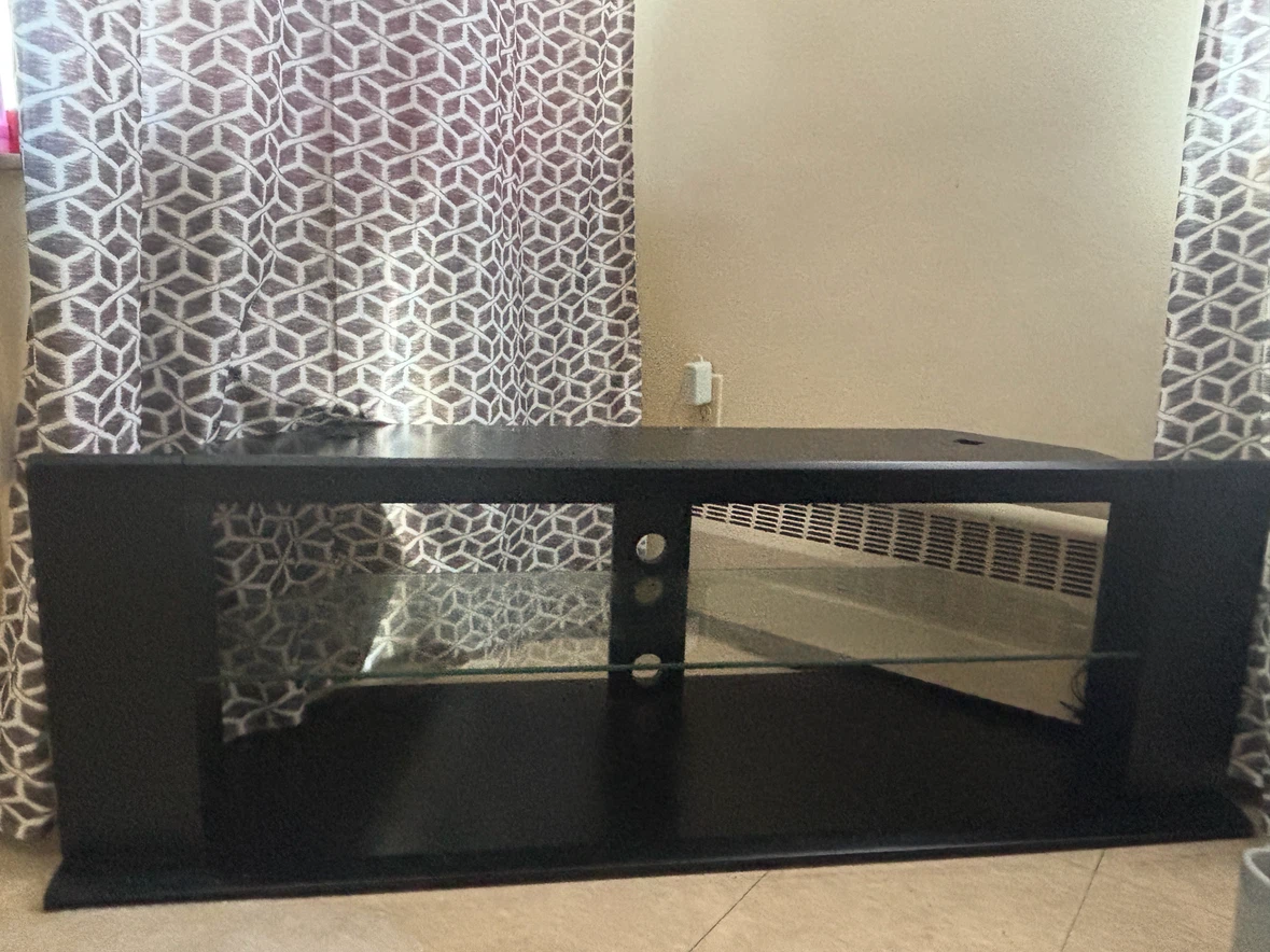Black TV Stand with Glass Shelf - photo 2