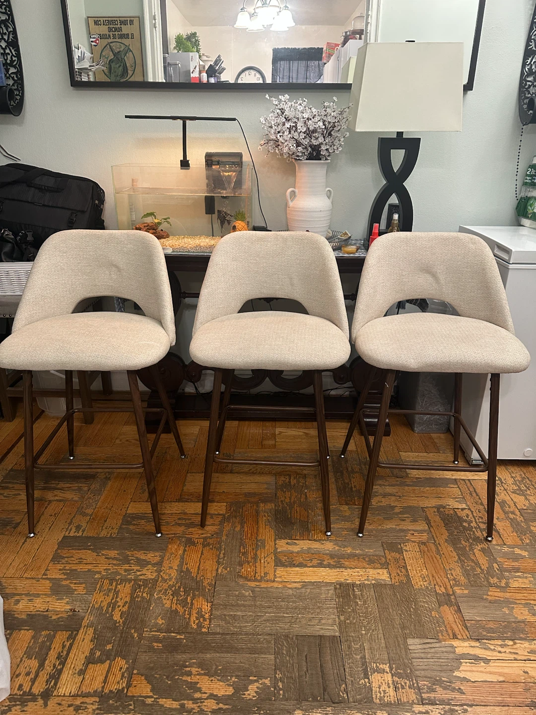 Set of 3 Upholstered Bar Stools