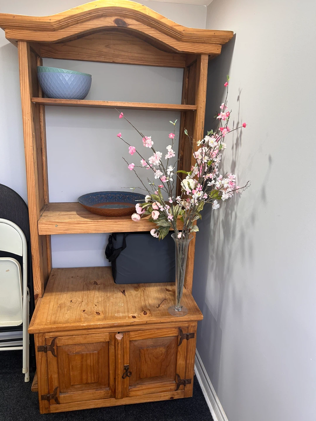 Rustic Pine Wood Hutch Cabinet