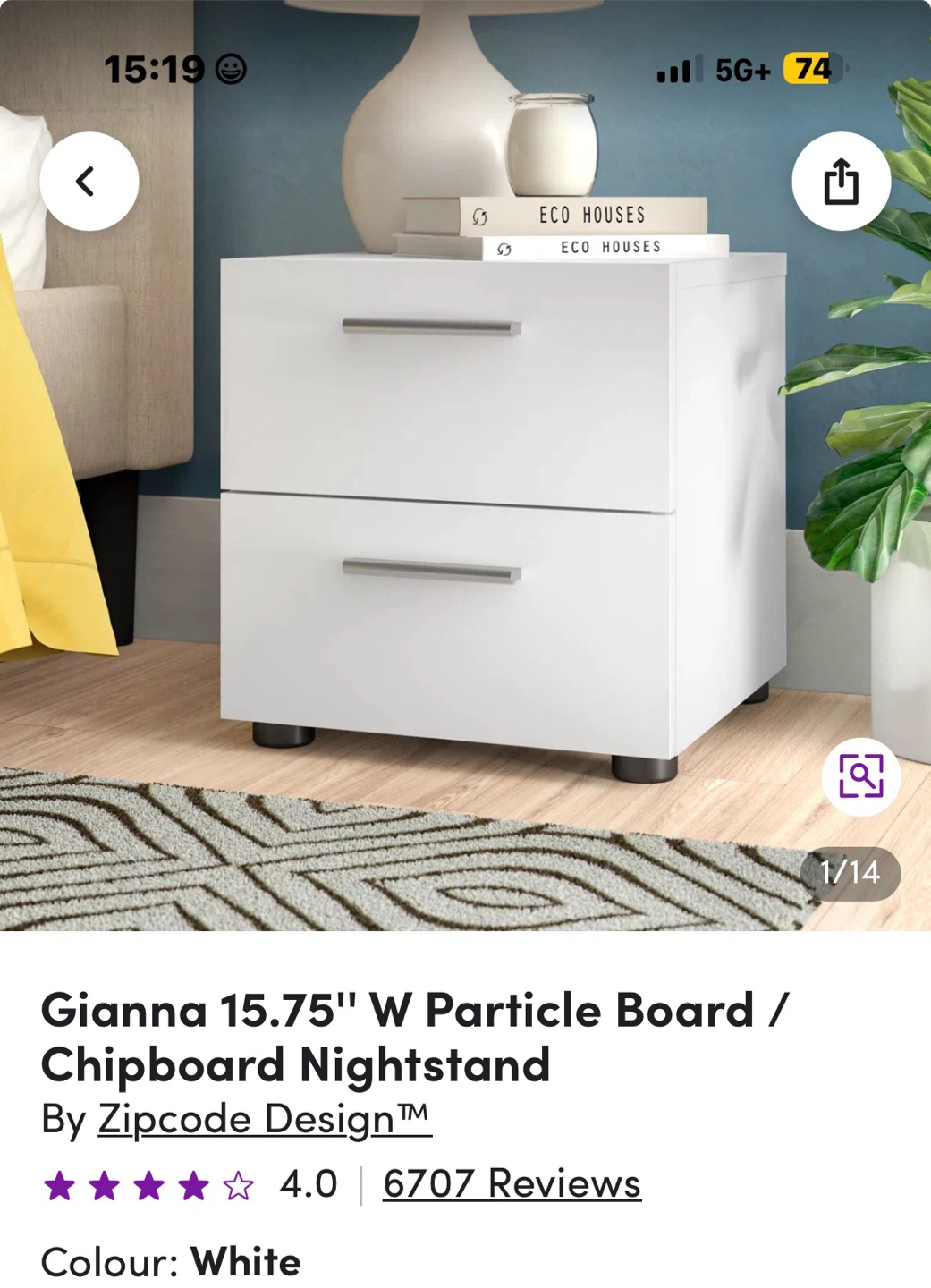 Design Gianna White Nightstand