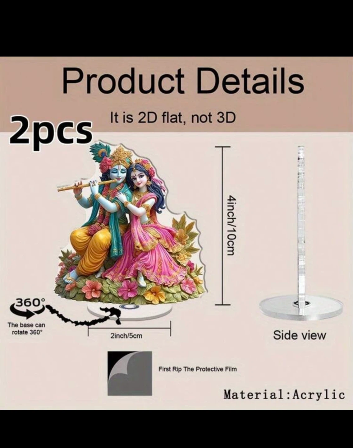 2pcs Radha Krishna Acrylic Display Statues - photo 4