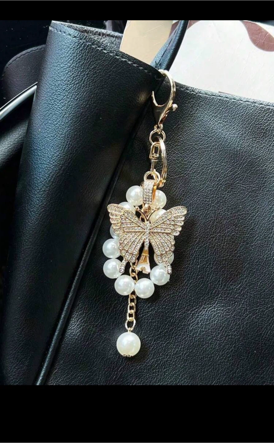Butterfly and Eiffel Tower Pearl Bag Charm