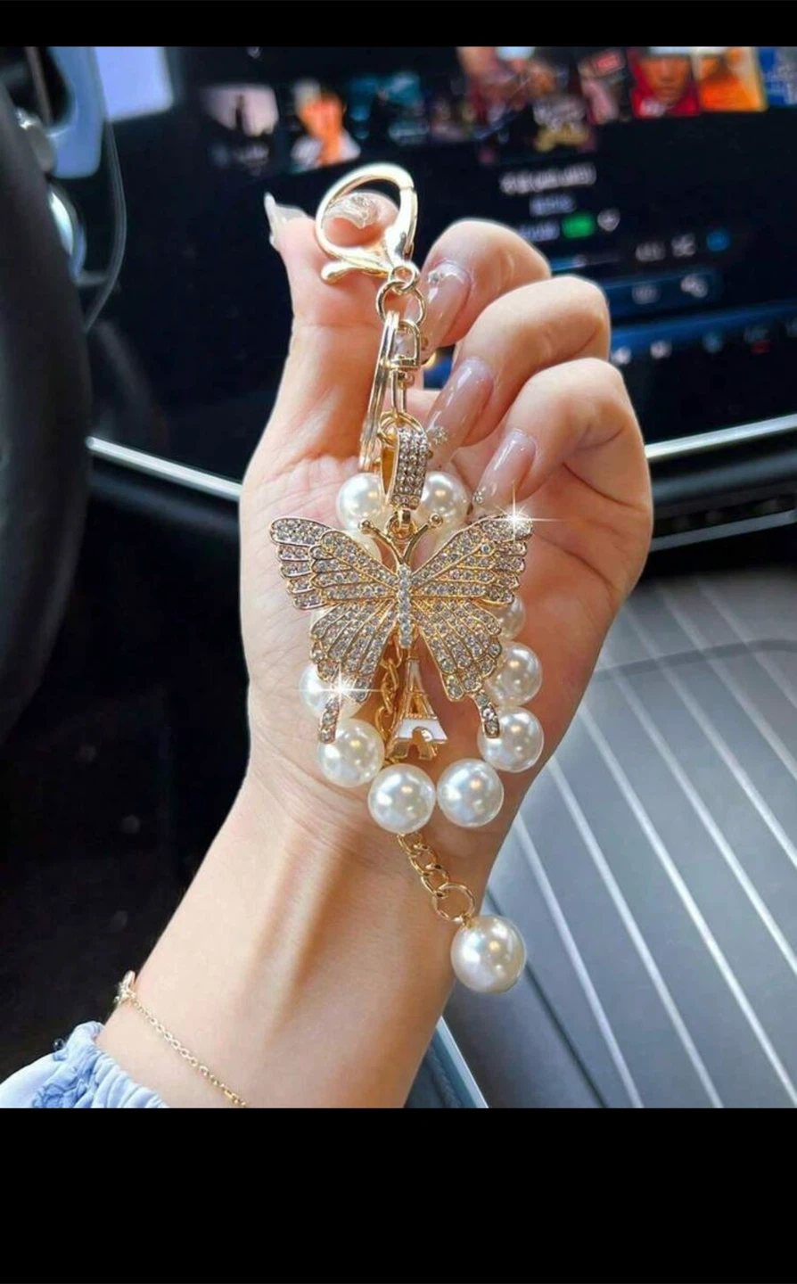 Butterfly and Eiffel Tower Pearl Bag Charm - photo 2
