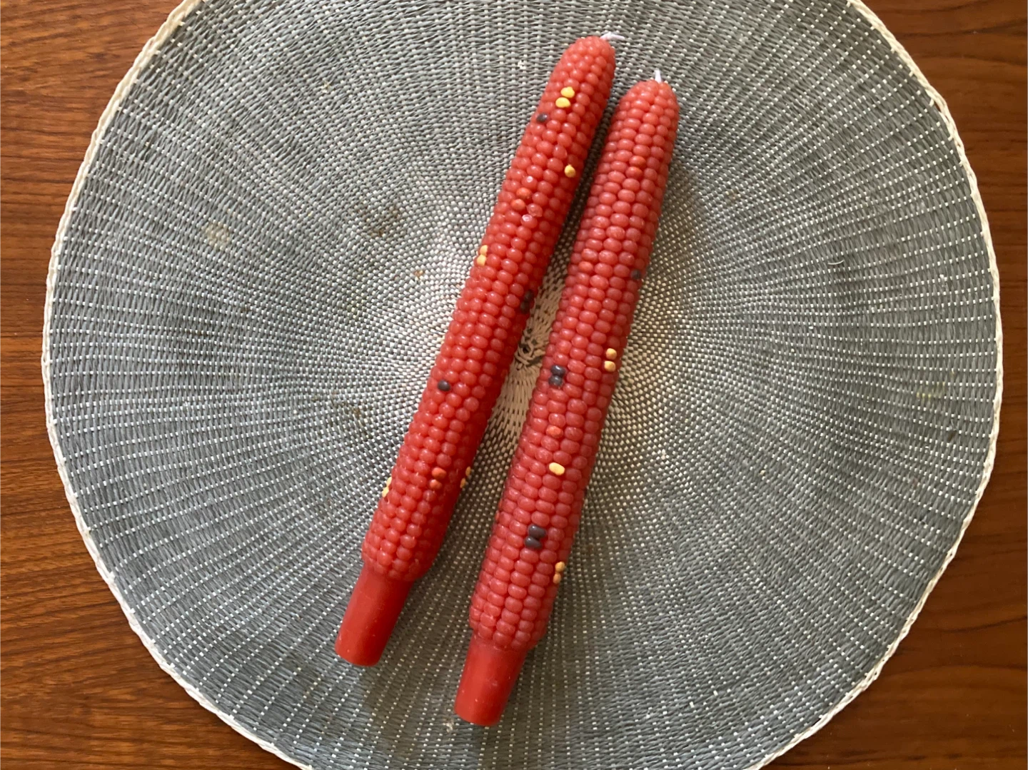 Vintage life-size red corn candles - pair