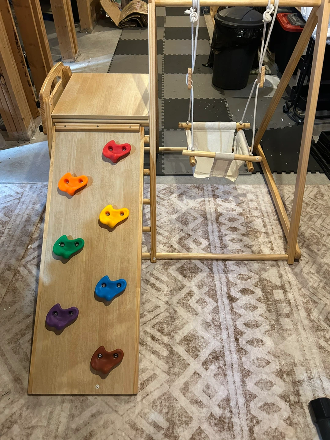 Wooden Kids Indoor Climbing Gym with Swing