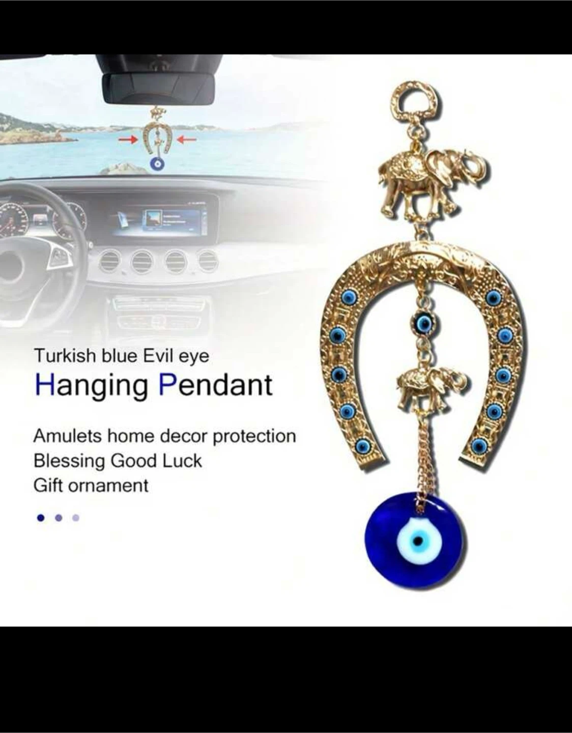 Turkish Evil Eye Elephant Horseshoe Hanging Pendant - photo 2
