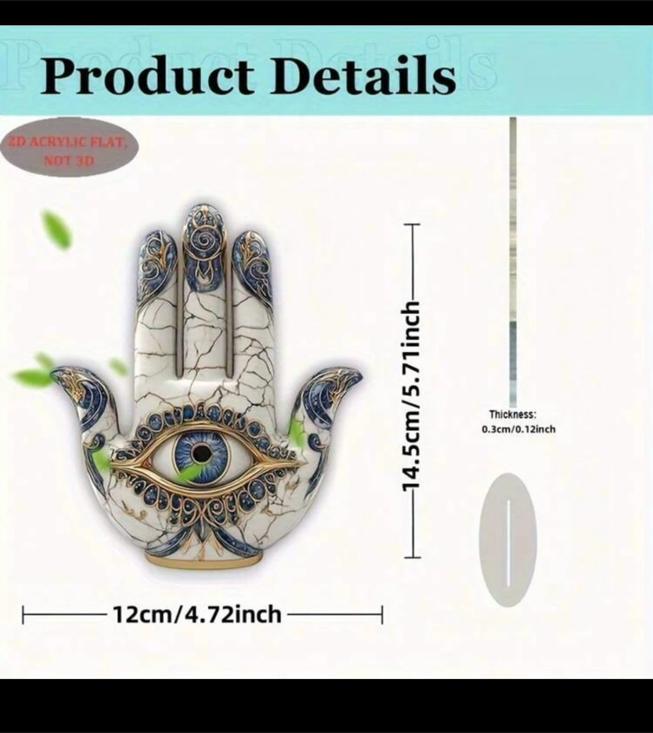 2D Acrylic Hamsa Hand Ornament - photo 3