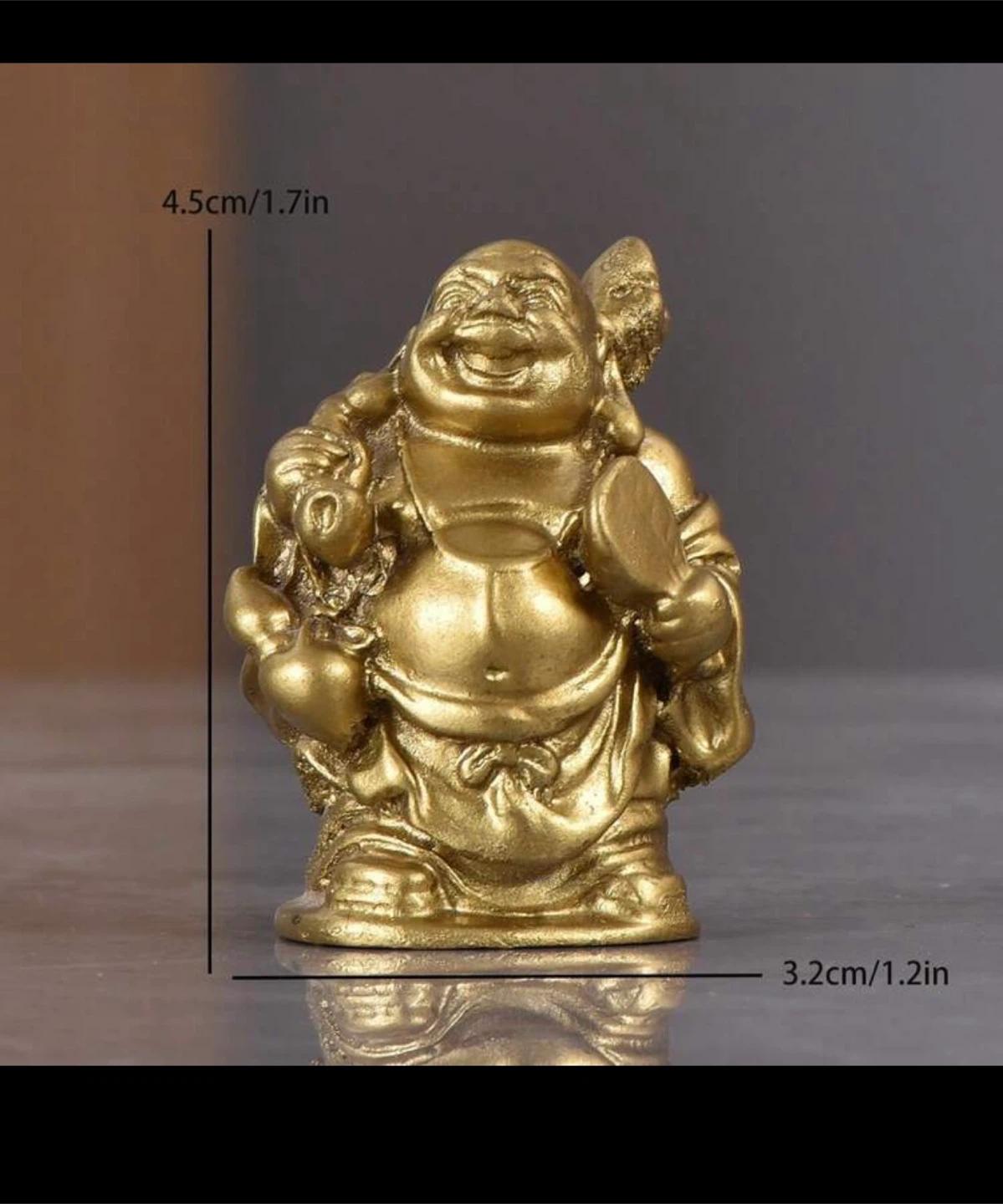 Set of 6 Mini Gold-Tone Laughing Buddha Figurines - photo 4