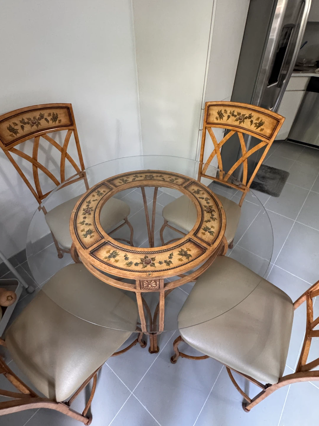 Floral Glass Dining Table Set with 4 Chairs - photo 2