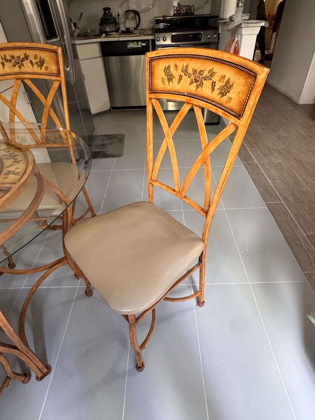 Floral Glass Dining Table Set with 4 Chairs - photo 3