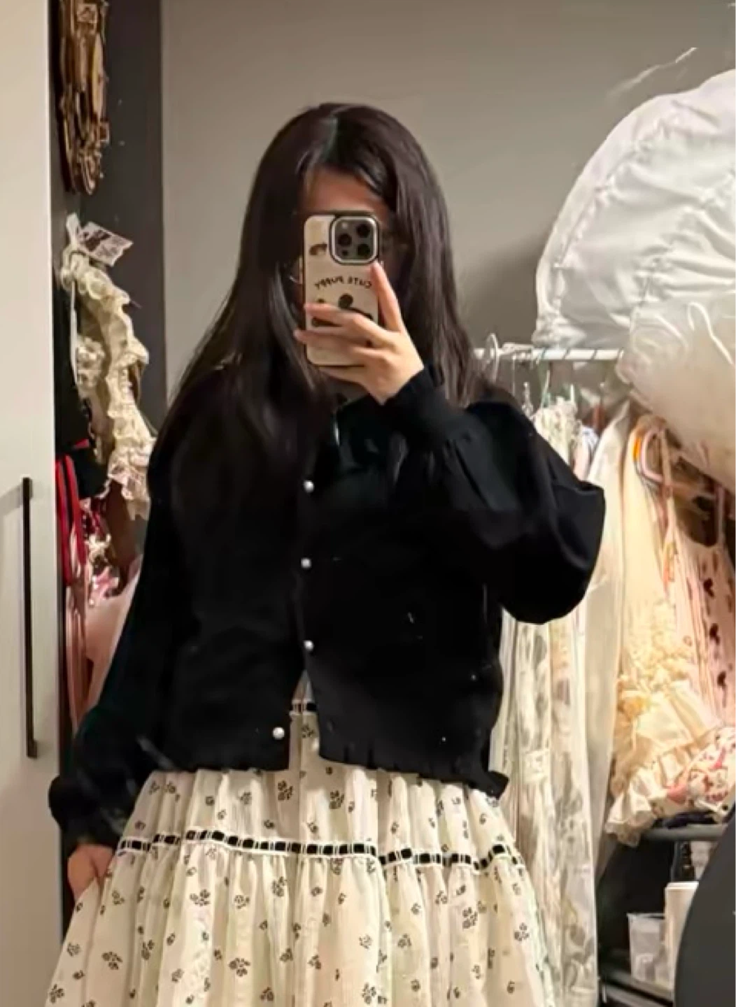 Black Ruffled Cardigan with Pearl Buttons - photo 2