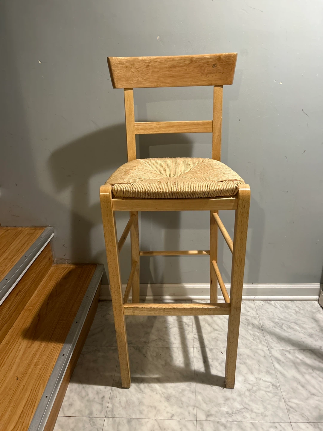 Wooden Bar Stool with Woven Seat