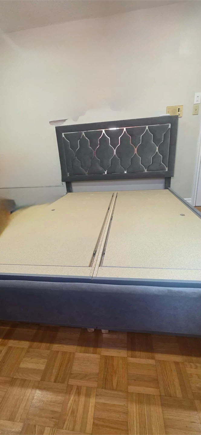 Grey Velvet Upholstered Queen Bed Frame with storage box