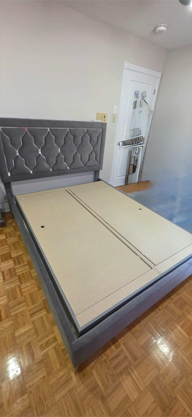 Grey Velvet Upholstered Queen Bed Frame with storage box - photo 3