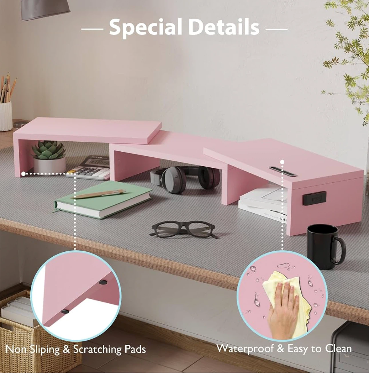 Adjustable Pink Monitor Stand Riser