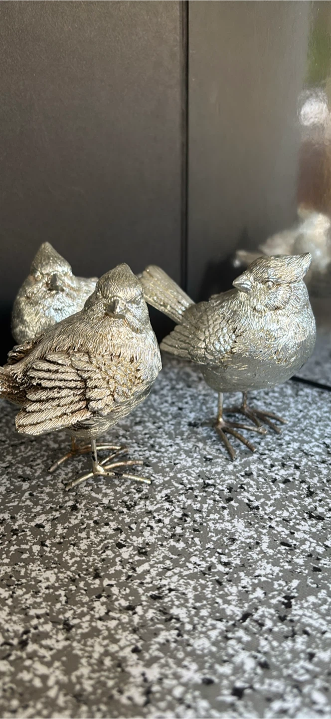 Set of 3 Silver Bird Figurines