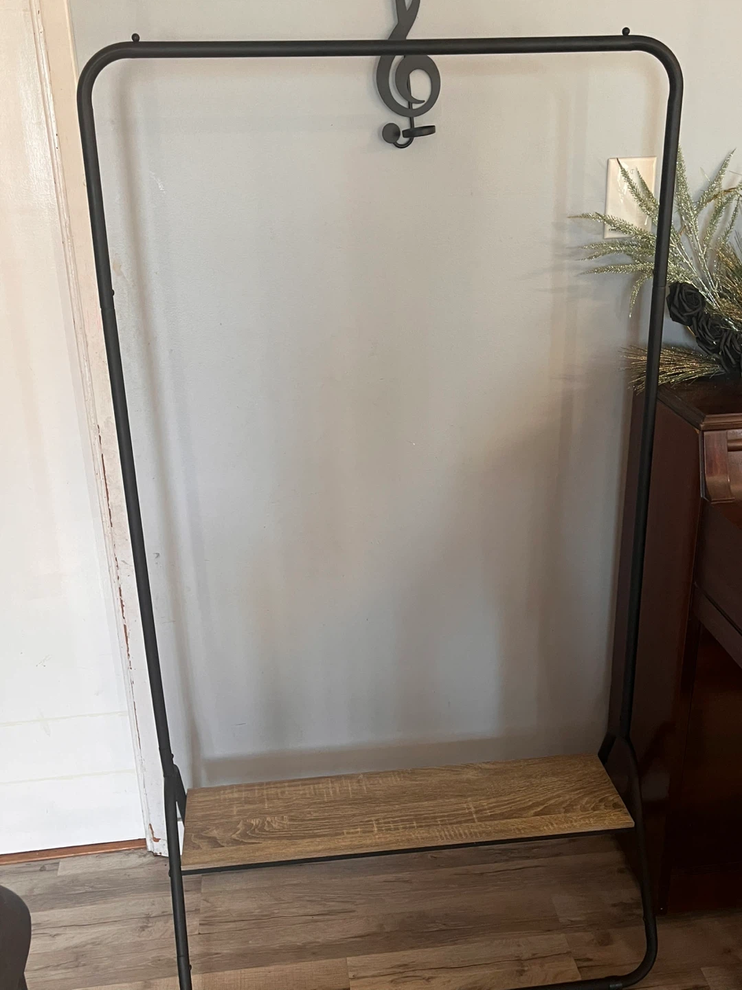 Metal Garment Rack with Wood Shelf