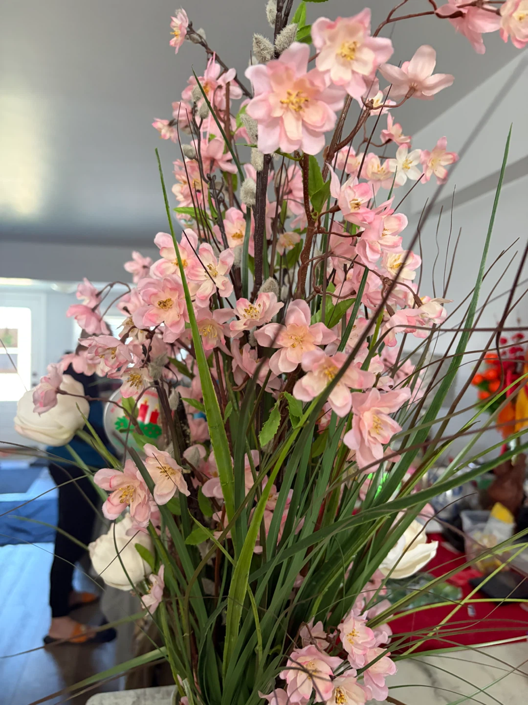 Artificial Pink Cherry Blossom Floral Arrangement in Vase - photo 4