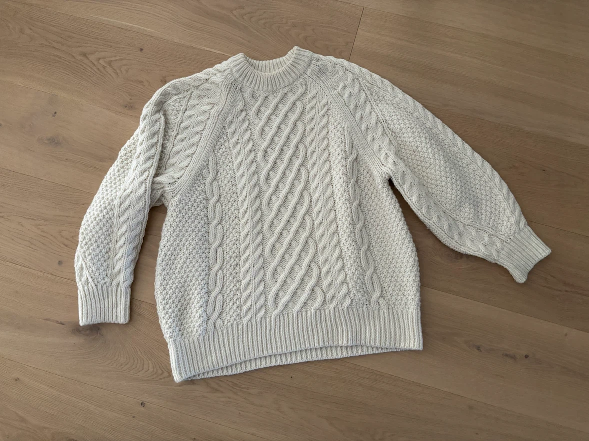 H&M Soft Chunky Cable-Knit Sweater, Cream, Oversized Fit, Size L - photo 2