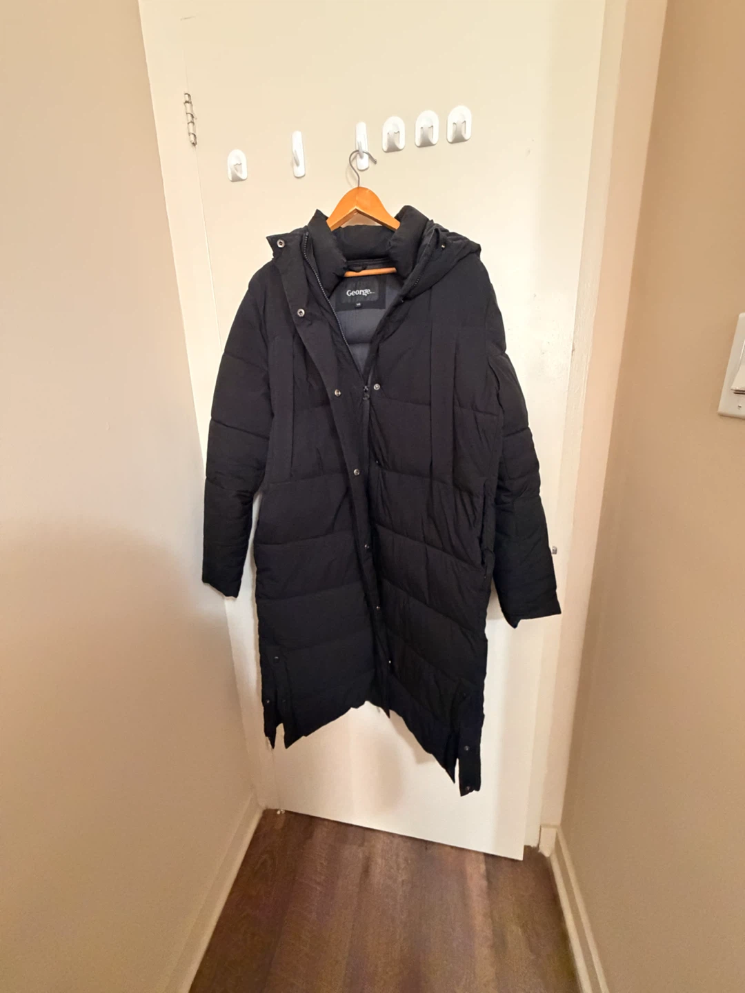 George Women’s Black Long Hooded Winter Puffer Coat - Size L