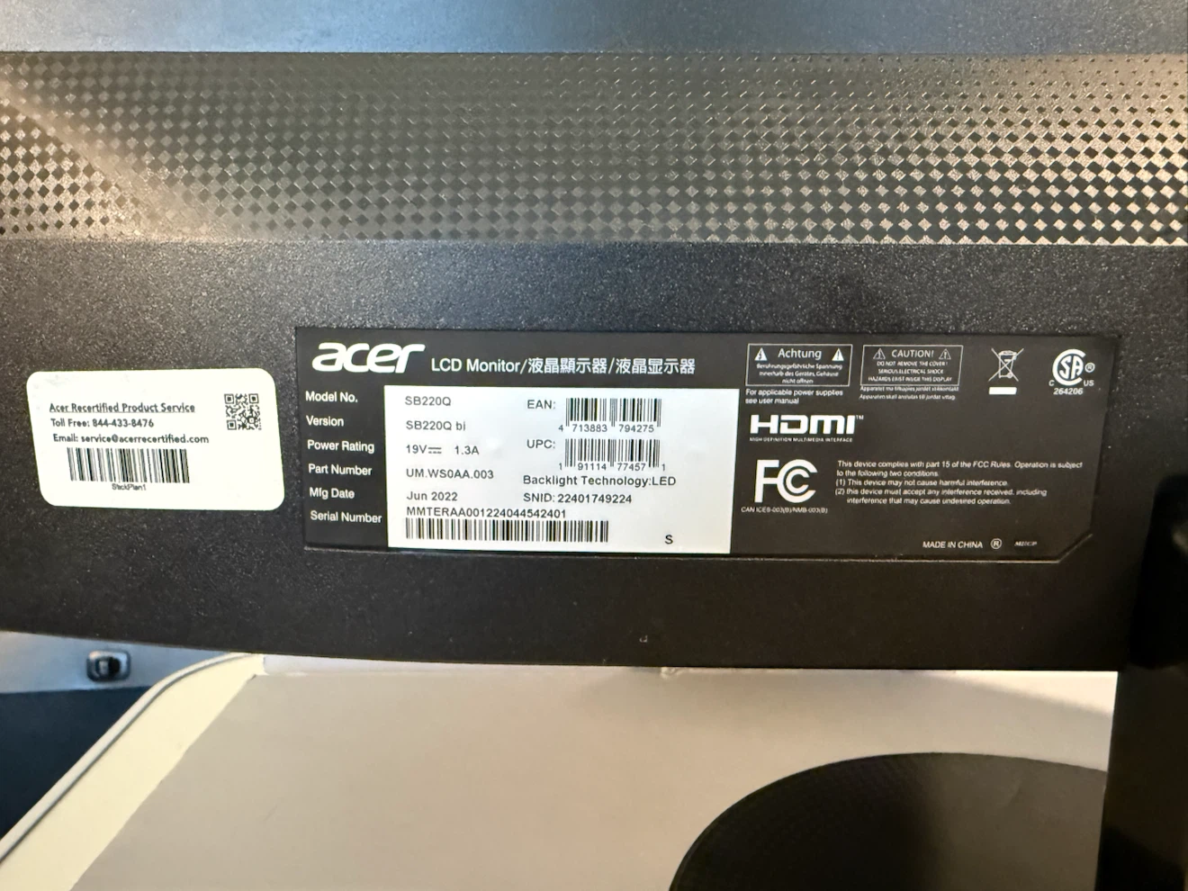 Acer SB220QBI 21.5 inch Widescreen IPS Monitors Qty 2 - photo 5