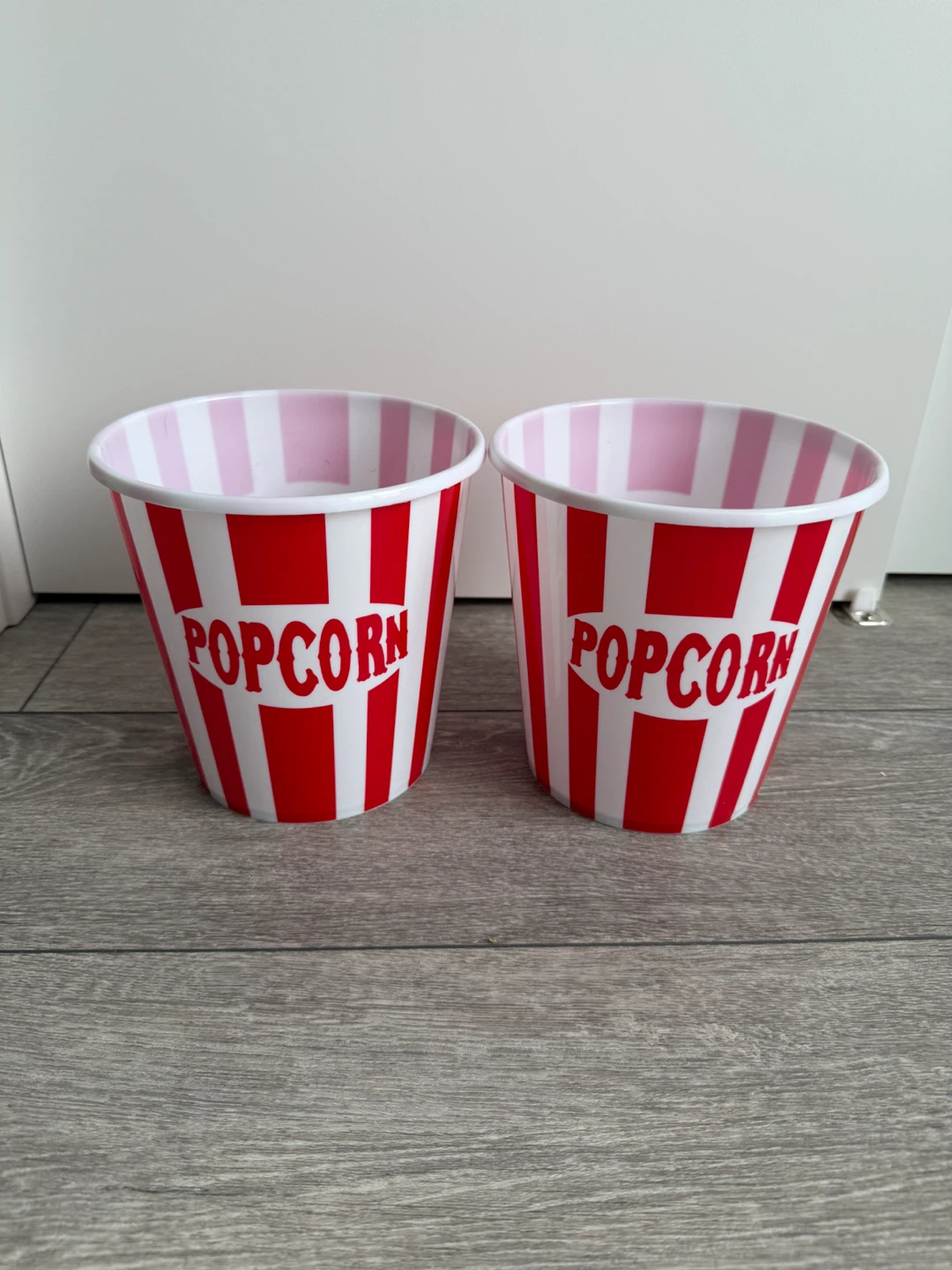 Two Striped Popcorn Buckets