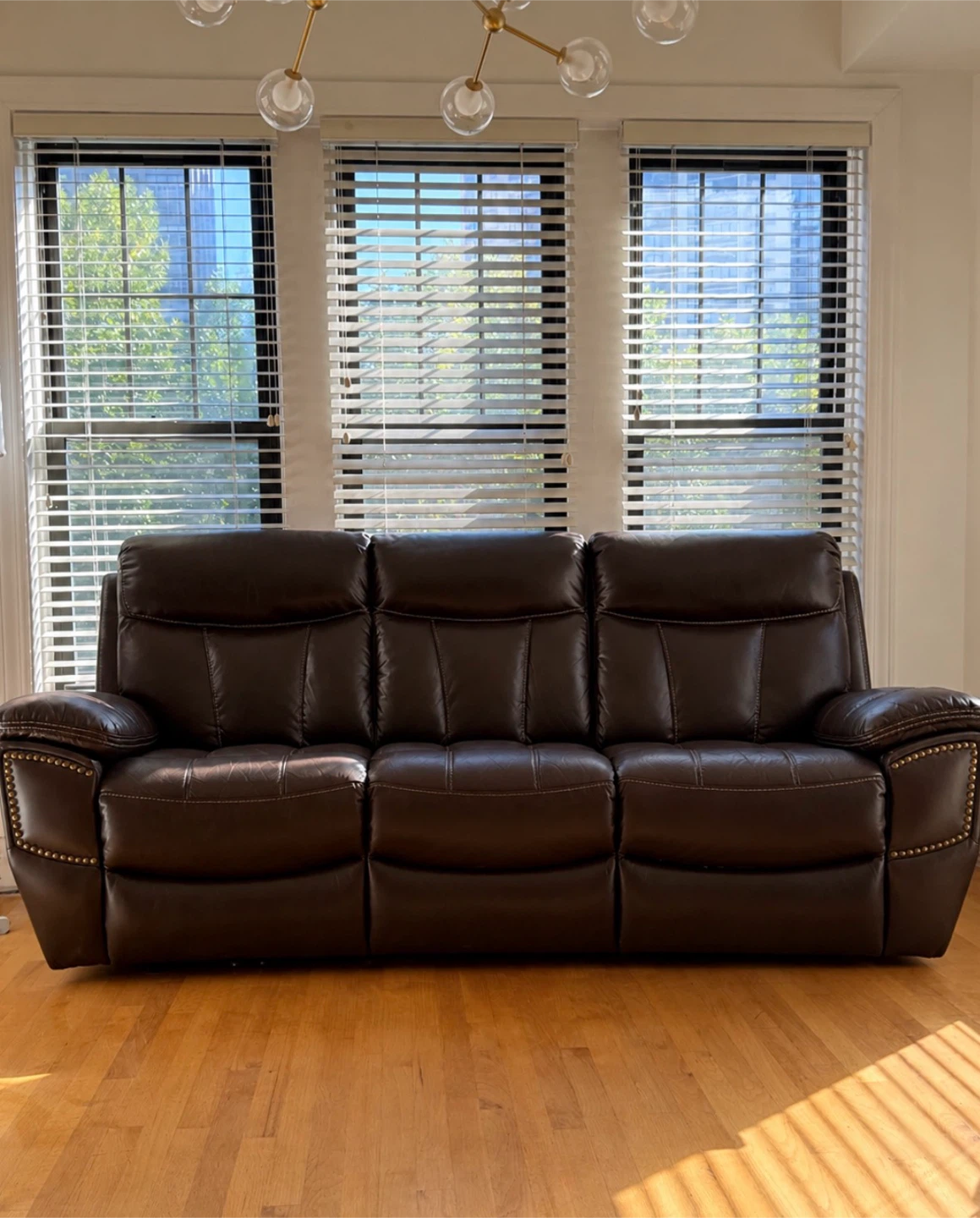 Dark Brown Leather Three-Seater Sofa