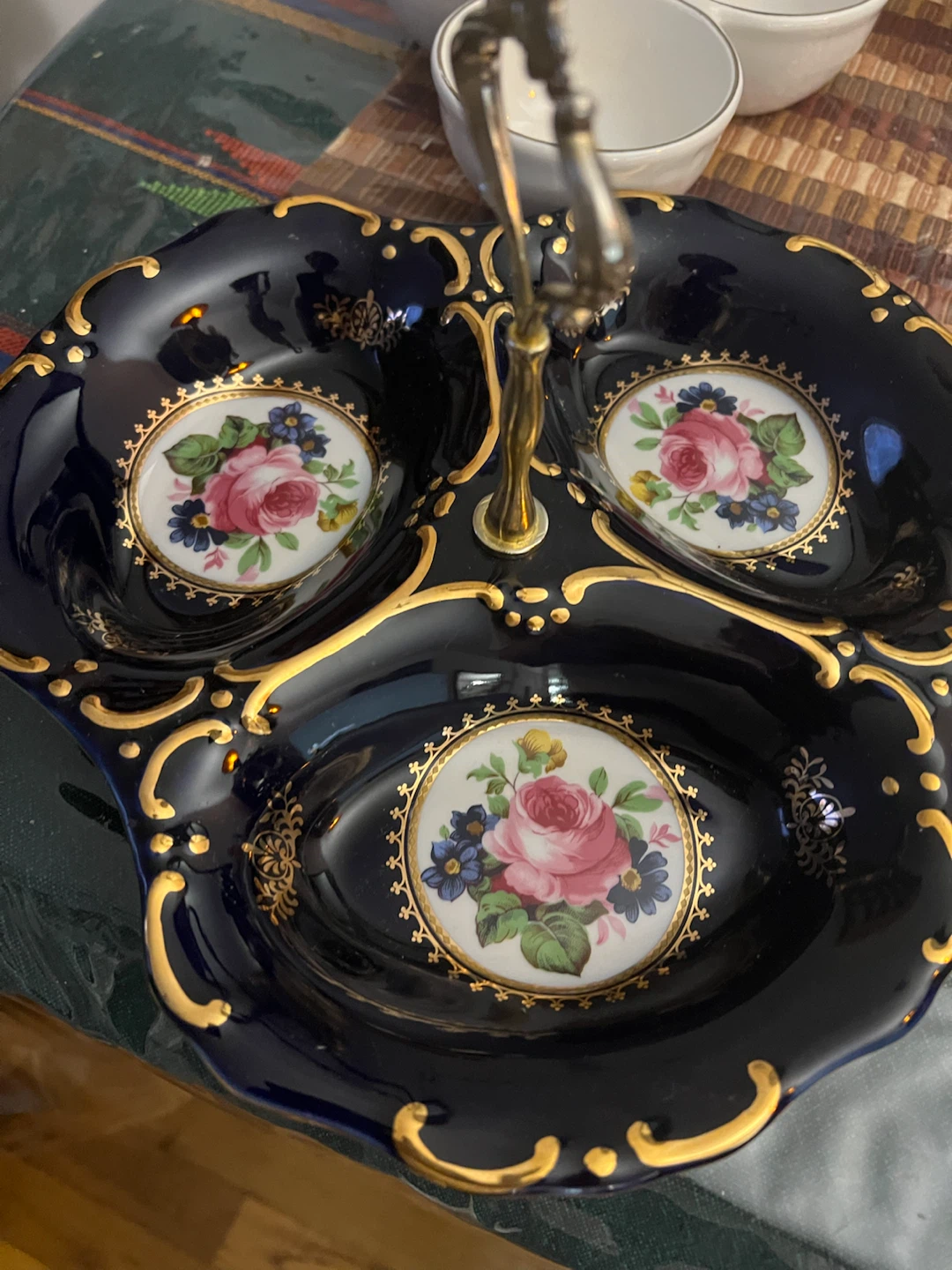 Vintage Three-Section Serving Dish with Floral Design
