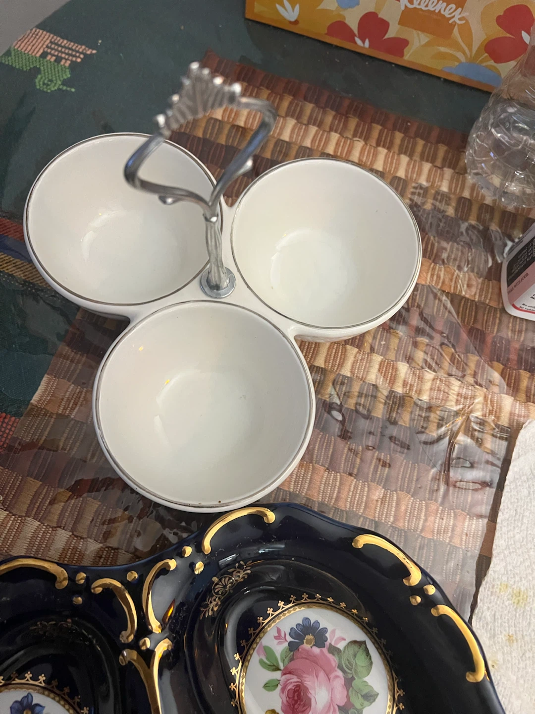 Vintage Three-Section Serving Dish with Floral Design - photo 2