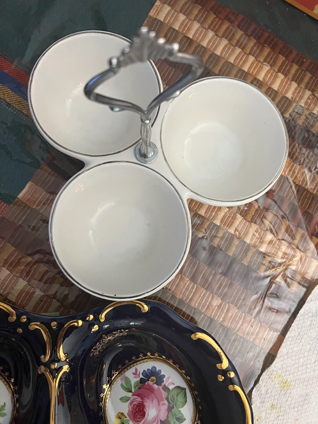 Vintage Three-Section Serving Dish with Floral Design - photo 4