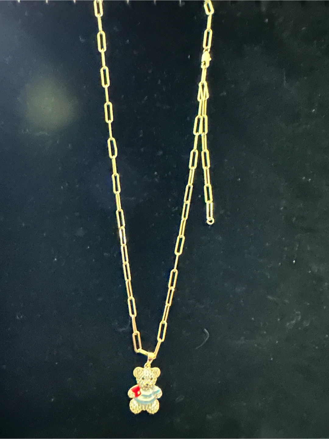 14k Gold-Tone laminated Paperclip Chain Teddy Bear Necklace