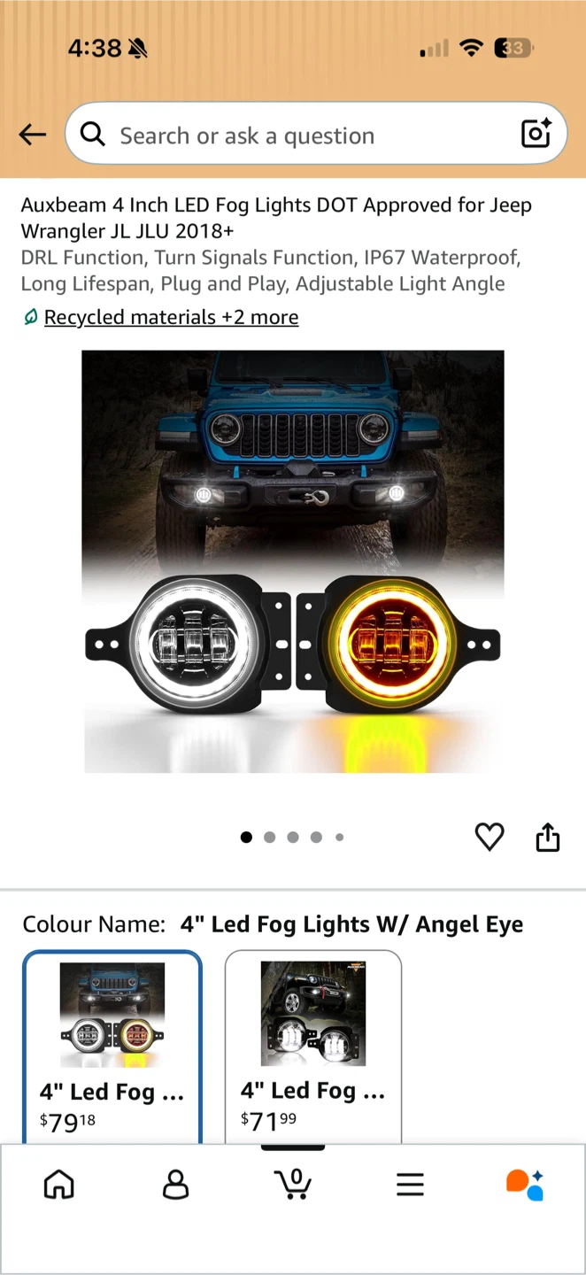Auxbeam 4 Inch LED Fog Lights for Jeep Wrangler JL JLU