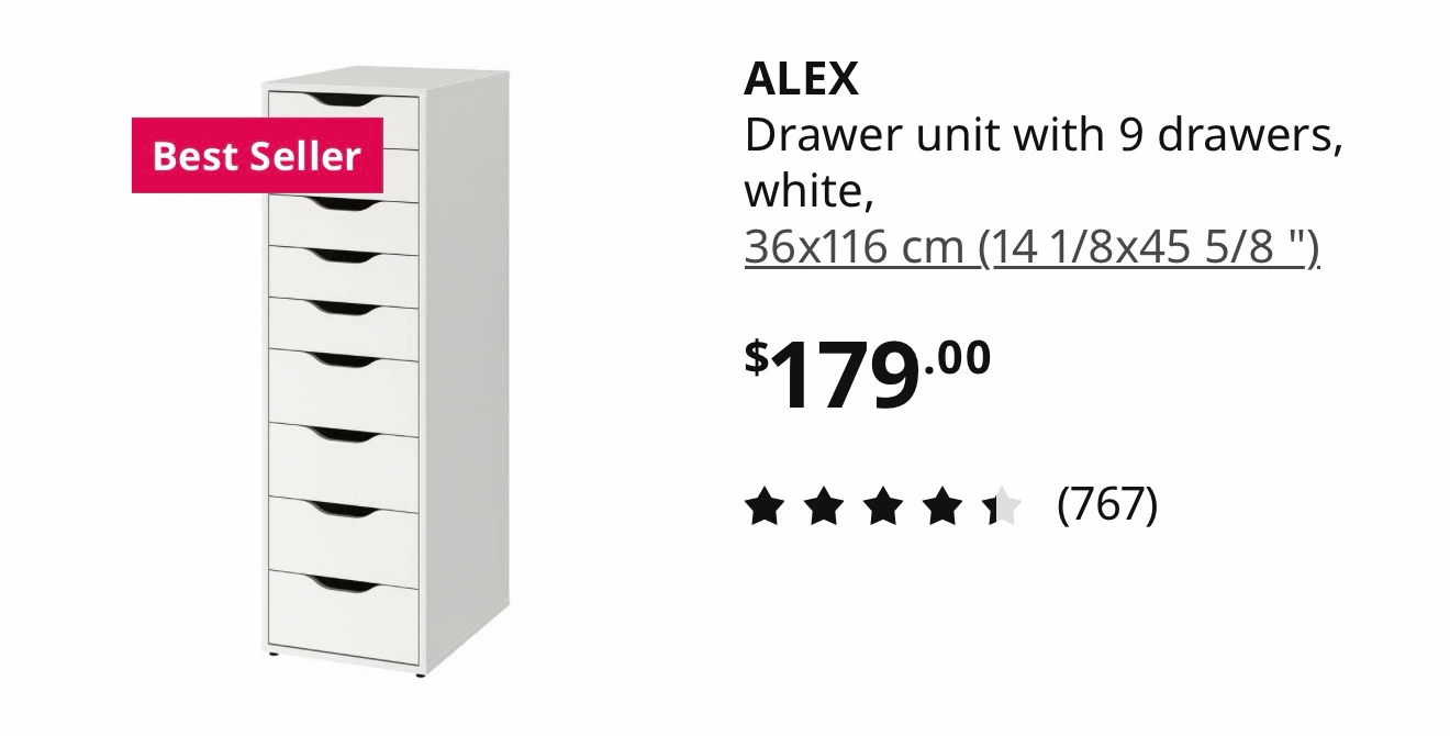 IKEA ALEX Drawer Unit with 9 Drawers White
