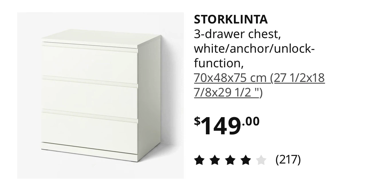 IKEA Storklinta 3-Drawer Chest