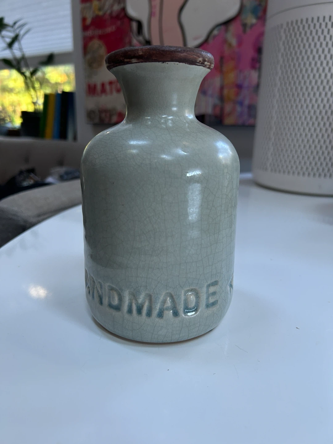 Small Handmade Crackle Vase - Grey Ceramic Bud Vase