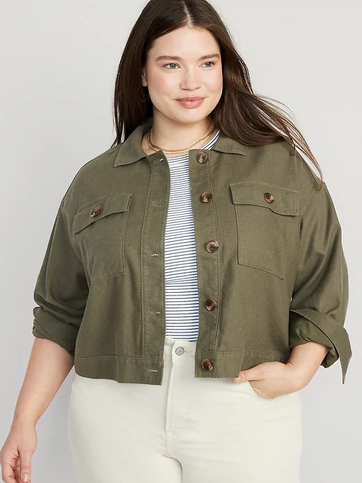 Linen-Blend Cropped Utility Jacket, 3X - photo 2