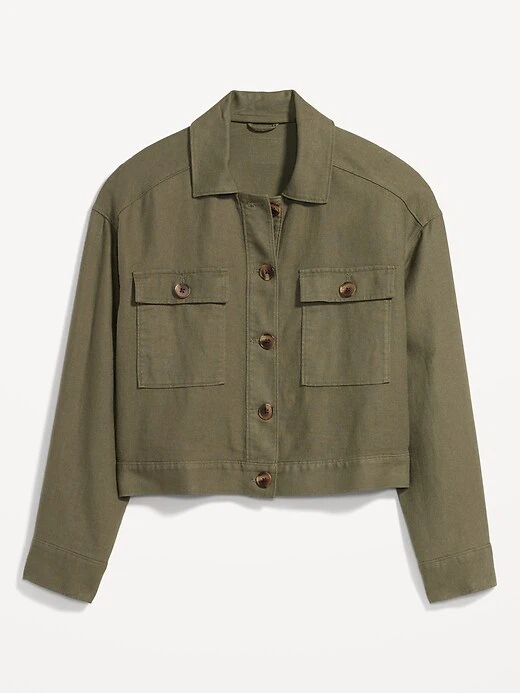 Linen-Blend Cropped Utility Jacket, 3X - photo 3