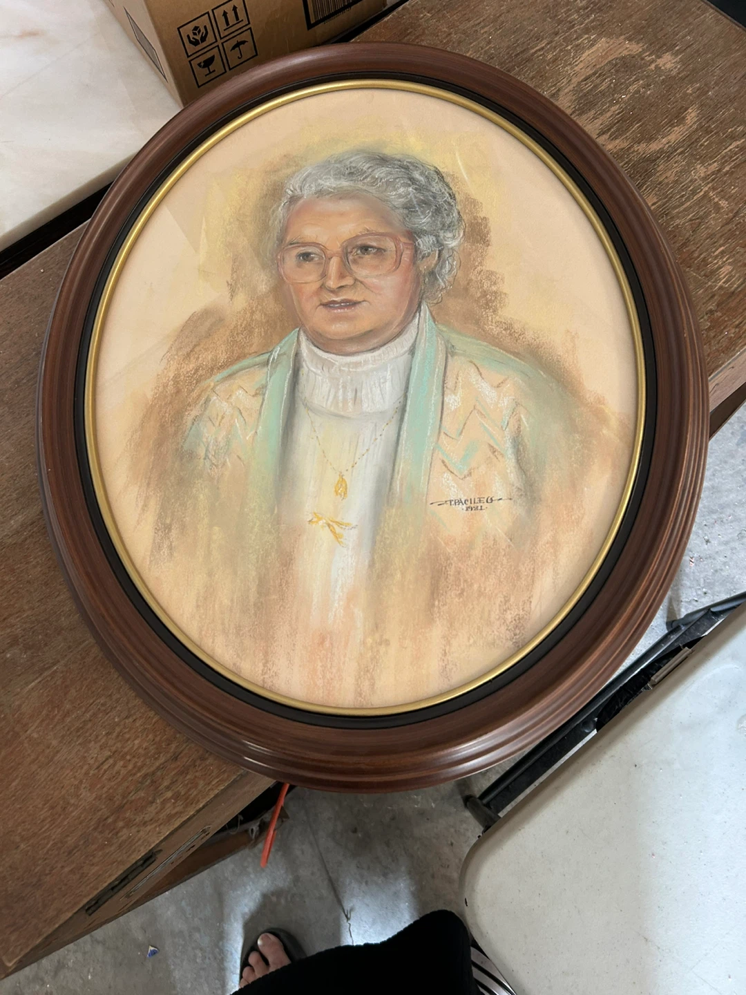 Vintage Pastel Portrait in Oval Frame