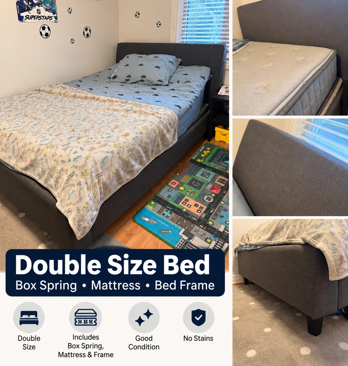 Double Size Bed – Mattress, Box Spring & Bed Frame Included