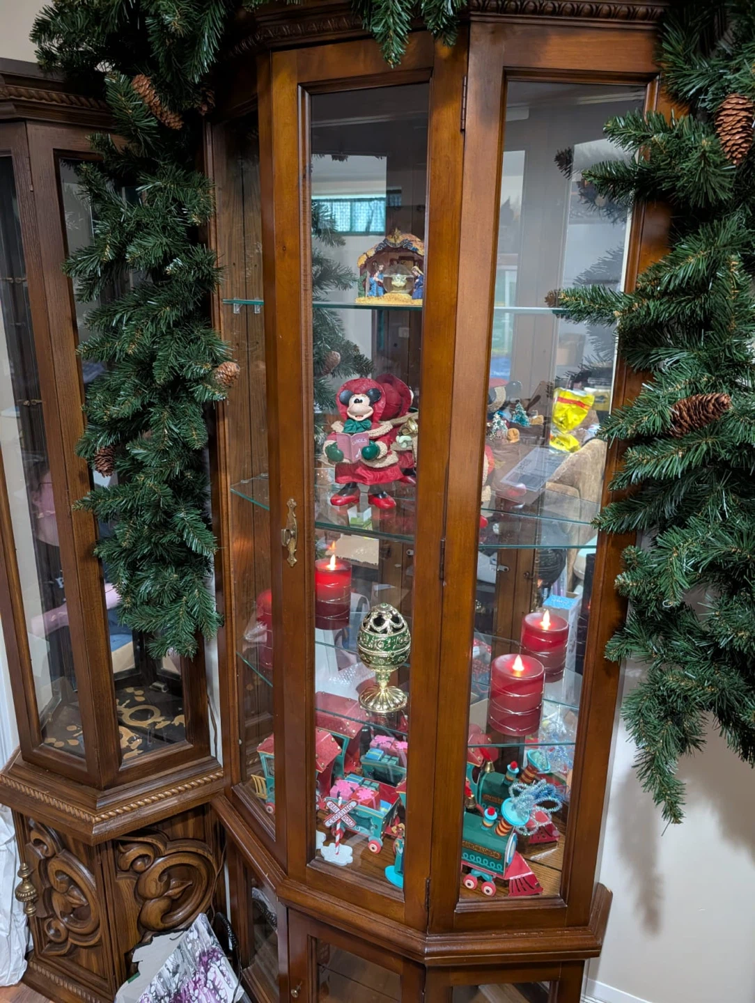 Large Wooden Curio Cabinet — PRICE FIRM.