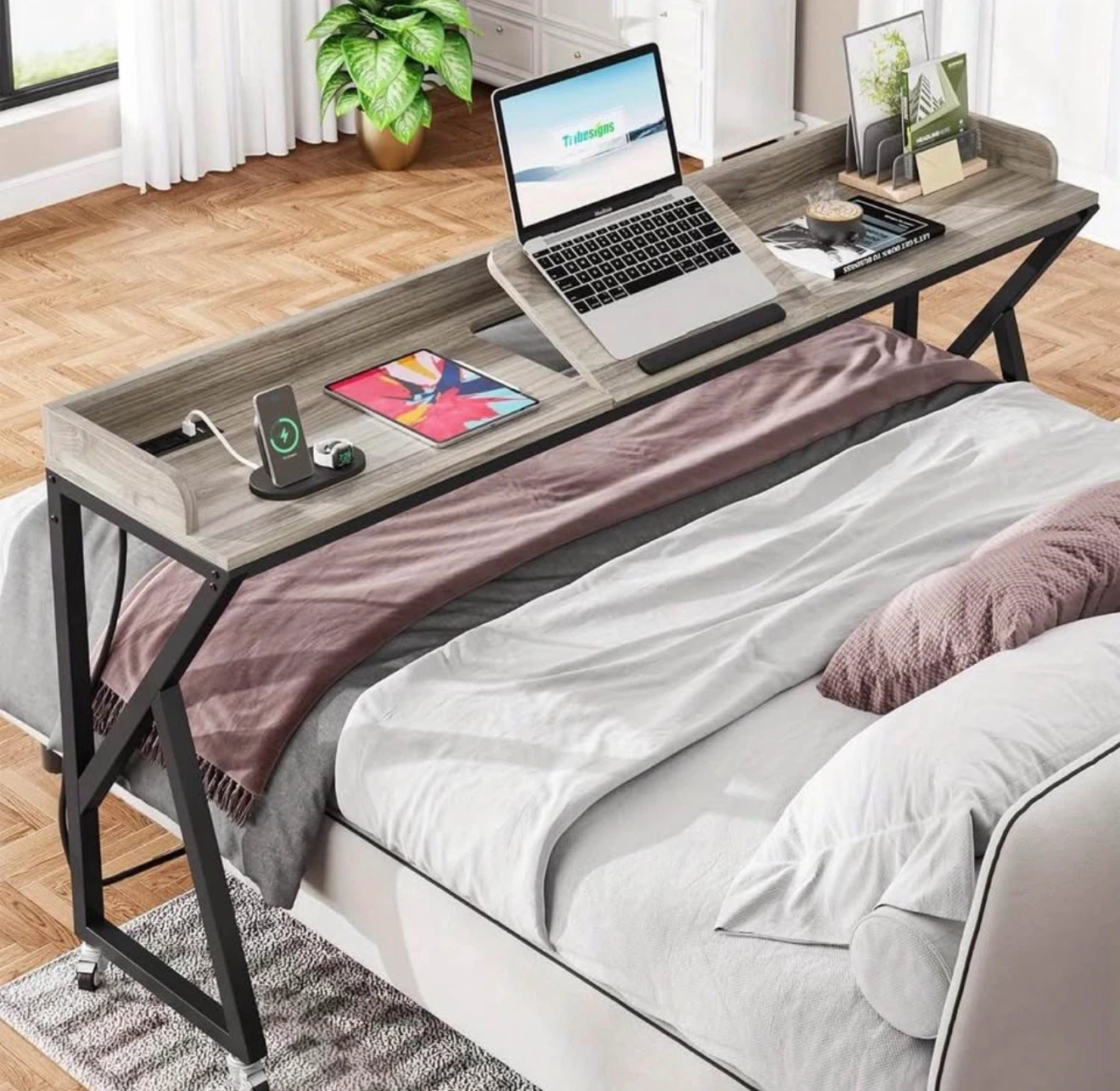 70” Rolling Overbed Laptop Desk / Computer Cart w/ Outlets & USB - photo 2